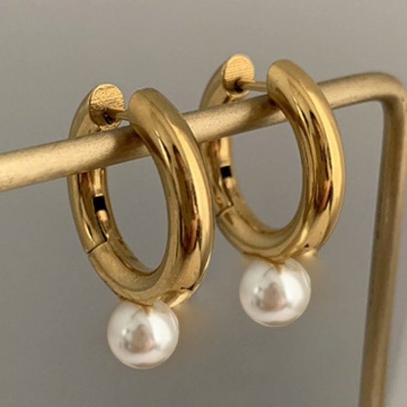 Jewelry - #NEW 925 Sterling Silver Pearl Drop Round Hoop Earrings